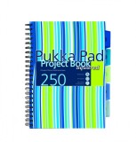 Caiet cu Spirala si Separatoare Pukka Pad Project Book Stripes A4, 250 Pagini Dictando, Albastru