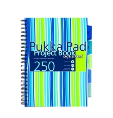 Caiet cu Spirala si Separatoare Pukka Pad Project Book Stripes A4, 250 Pagini Dictando, Albastru