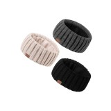 Bandă de iarnă pentru femei, pachet de 3 bucăți, cu căptușeală din fleece, tricotată groasă, pentru &icirc;ncălzirea urechilor &ndash; Negru/Bej/Khaki