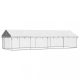 Cumpara ieftin Padoc Caini Exterior cu Acoperis 600x200x150cm Otel Galvanizat Argintiu, Tarc Protectie UV, Usa Blocabila, Cusca Mare