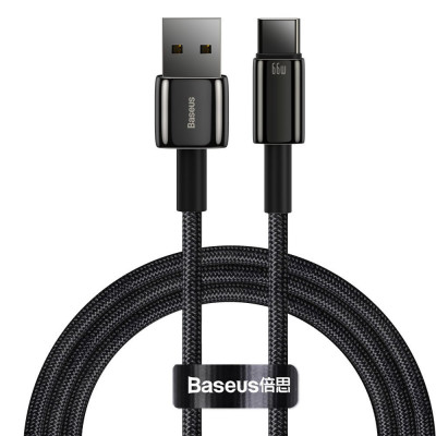 Baseus - Cablu de date (CATWJ-B01) - USB la Type-C, 66W, 1m - Negru foto