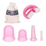 Cumpara ieftin Set complet de masaj cu 4 ventuze si 1 rola din cauciu, sac depozitare inclus - Roz, Dactylion