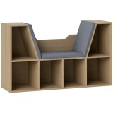HOMCOM Bibliotecă Banc 2 &icirc;n 1 Design Contemporan 6 casete 3 Perne Fornisite 102L x 30l x 61A cm Stejar Gri | Aosom Romania