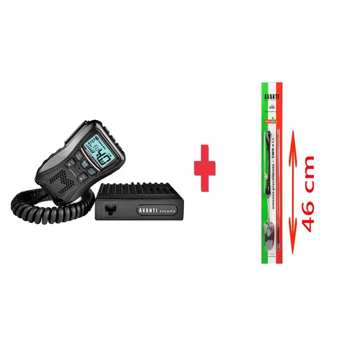 PACHET Statie Radio CB Avanti SICURO 18 ASQ Vox + Antena Radio CB AVANTI Aldo Precalibrata 46cm