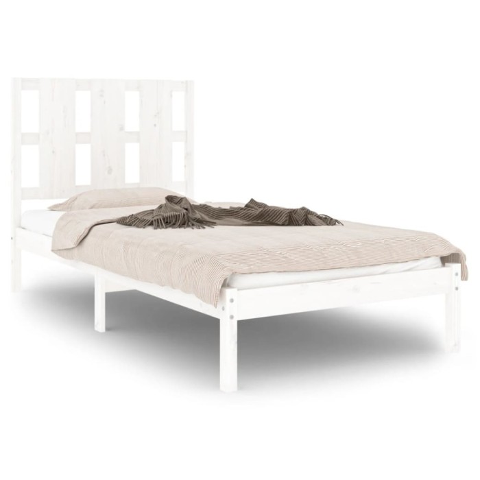 Cadru de pat mic single, alb, 75x190 cm, lemn masiv