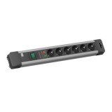 PRELUNGITOR Bachmann, Schuko x 6, conectare prin Schuko (T), cablu 2 m, protectie supratensiune, negru | argintiu, &quot;330.104R&quot; (timbru verde 0.18 lei)
