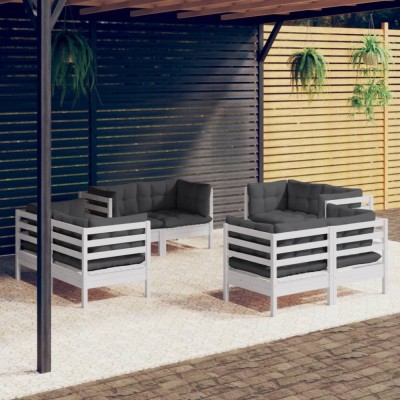 Gossi set mobilier de gradina cu perne, 8 piese, antracit, lemn pin foto