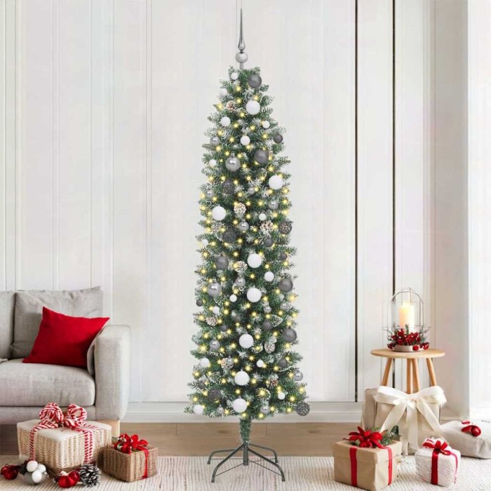Copac Artificial Slăb de Crăciun Verde 210 cm PVC și Plastic