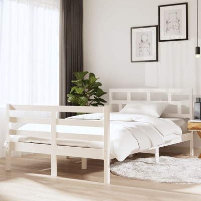vidaXL Cadru de pat Small Double 4FT, alb, 120x190 cm, lemn masiv foto