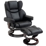 HOMCOM Fotoliu Relaxant si Puf, Reclinabil la 145&deg; cu Scaun Rotativ din Piele Ecologica, Negru | Aosom Romania