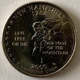 AMERICA QUARTER 1/4 DOLLAR 2000 LITERA D. (Bătr&acirc;nul Muntelui - New Hampshire),BU, America de Nord, Cupru-Nichel