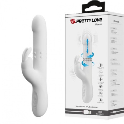 Vibrator Pretty Love Reese, Functii de Vibratii, Rotatii, Impingere, Silicon, USB, Alb, 24.8 cm foto