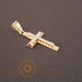 Cumpara ieftin Cruce placata aur 18k, cristale zirconia, 2.5cm, SaraTremo. Eleganta, calitate Brazilia, certificat autenticitate. Cadou special, editie limitata