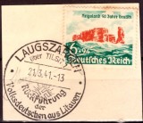 Timbru Germania 1940 - Helgoland, Ștampilă Specială Rară Repatriere Etnici Lituania, Laugszargen 1941 pe Fragment (Mi. 750) -A222