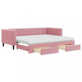 Cumpara ieftin Pat de zi cu extensie si sertare, roz, 90x200 cm, catifea