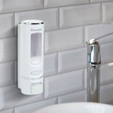 Dozator de sapun manual, pentru perete, cu capacitate de 400 ml, culoare alba