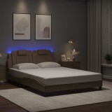 vidaXL Cadru de pat lumini LED, cappuccino, 140x190 cm piele ecologică