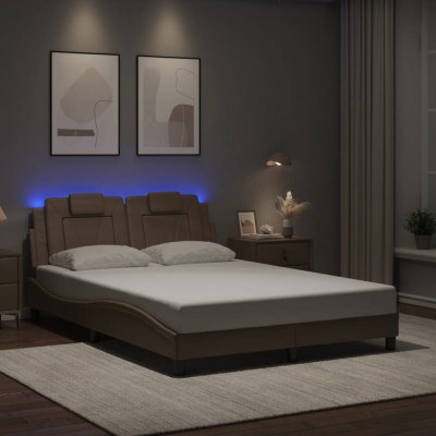 vidaXL Cadru de pat lumini LED, cappuccino, 140x190 cm piele ecologică 3214019 foto