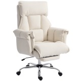 HOMCOM Scaun de birou Scaun rotativ reglabil pe &icirc;nălțime cu suport lombar, suport pentru picioare, flanel Snow, 80 x 80 x 106-114 cm Alb crem | Aosom