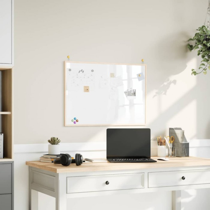 vidaXL Tablă albă magnetică cu ramă din lemn masiv de pin 80x55 cm 4017406