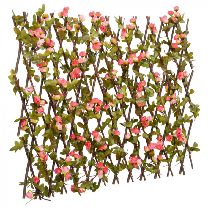 vidaXL&nbsp;Spalier cu iederă artificială extensibil, roz &icirc;nchis, 180x60 cm