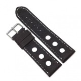 Cumpara ieftin Curea Ceas &bdquo;Fleurus Paris&rdquo; &ndash; Piele Vițel Neagră, Design Perforat Rally (20mm -