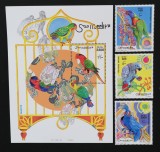 SOMALIA-1999-PASARI-PAPAGALI-Serie 3 V.+1 Coala Mica**SOM 094