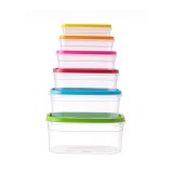 Set 6 recipiente alimente, capac cu siguranta, transparente, capace multicolor