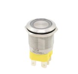 Buton push iluminat fara mentinere (momentary), 20A 12, 24V DC, 22mm, IP68, metalic, LED albastru, 6 pini, FLM22-FJ-6-EX000-S11M5-BLUE