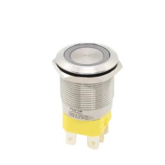 Buton push iluminat fara mentinere (momentary), 20A 12, 24V DC, 22mm, IP68, metalic, LED albastru, 6 pini, FLM22-FJ-6-EX000-S11M5-BLUE