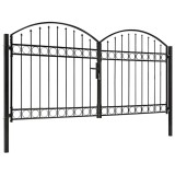 Cumpara ieftin Poarta de gard dubla cu varf in arcada, negru, 300x125 cm, otel