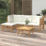 VidaXL Set mobilier de grădină cu perne alb crem, 2 piese, bambus