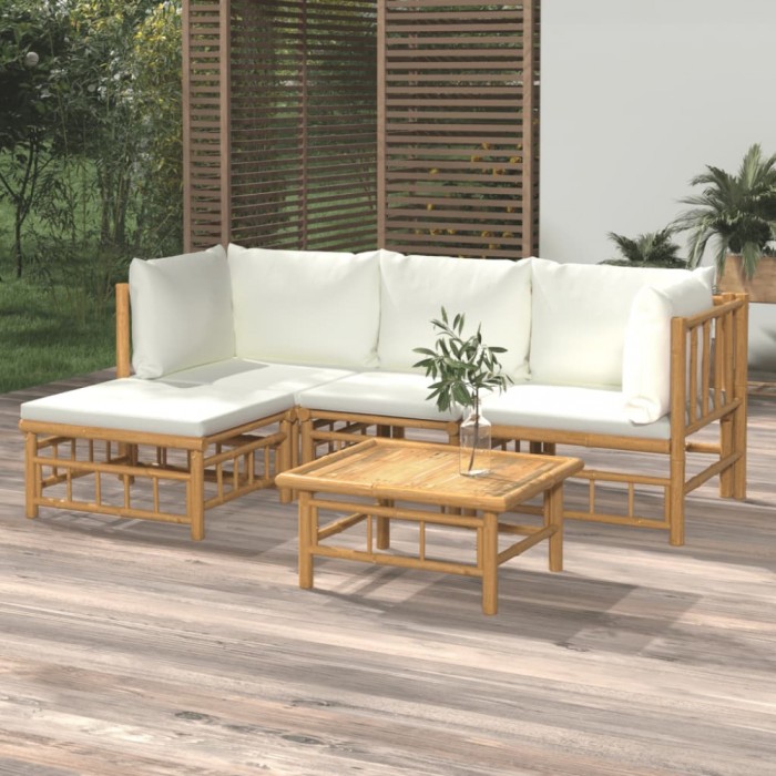 Gossi set mobilier de gradina cu perne alb crem, 2 piese, bambus
