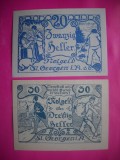 HOPCT BANCNOTA NOTGELD NR 59 - ST GEORGEN - SET 2 BUC -20 SI 30 HELLER 1920 -AUSTRIA-UNC