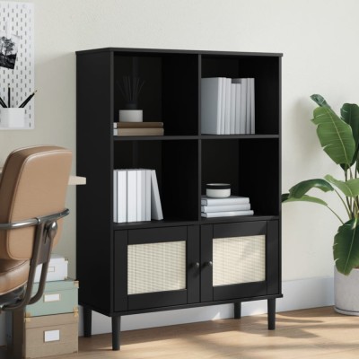 Gossi biblioteca senja aspect ratan negru 90x35x130 cm lemn masiv pin foto