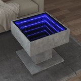 Gossi masuta de cafea cu led, gri beton, 50x50x45 cm, lemn prelucrat