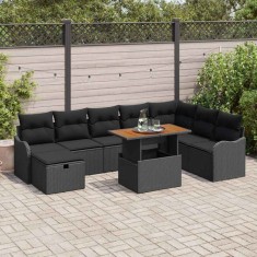 vidaXL Set de canapele pentru grădină cu pernă 9 pcs Negru Rattan poli foto