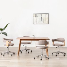 vidaXL Scaune pivotante masă, 4 buc., gri taupe, lemn curbat &amp; textil
