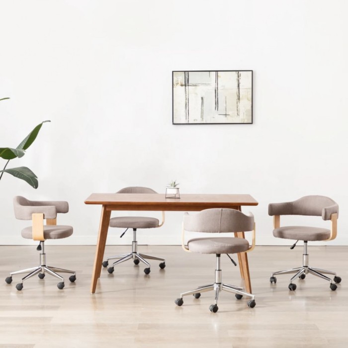 Scaune pivotante masă, 4 buc., gri taupe, lemn curbat &amp; textil