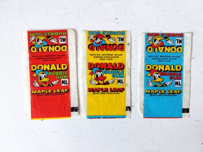 Lot 3 buc - Ambalaj guma de mestecat, DONALD Bubble Gum, vechi, anii 80