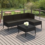 VidaXL Set mobilier de grădină cu perne, 5 piese, negru, poliratan