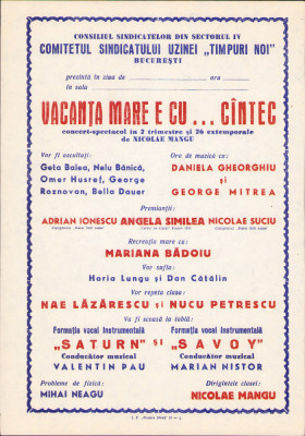 HST A456 Afiș concert Angela Similea Nae Lăzărescu Savoy Rom&amp;acirc;nia comunistă foto