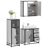 Set mobilier de baie, 3 piese, gri sonoma, lemn prelucrat