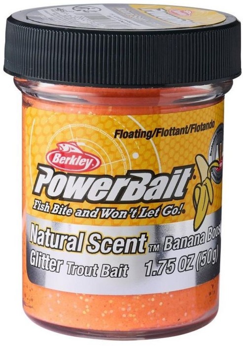 Pasta BERKLEY PowerBait Trout Dough Fruits Floating, Banana Fluo Orange, 50g