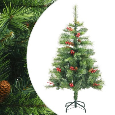 vidaXL Pom Crăciun artificial cu balamale, conuri, fructe roșii 150 cm foto