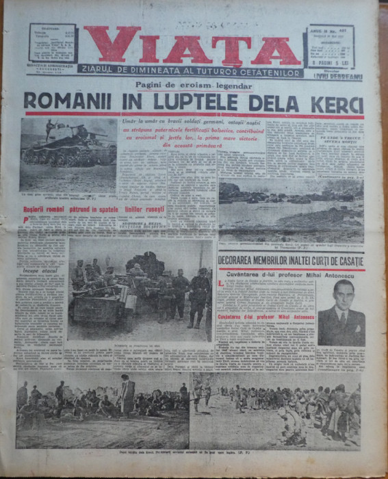Viata, ziarul de dimineata; director: Rebreanu, 31 Mai 1942, romanii la Kerci