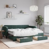 vidaXL Pat de zi cu extensie și sertare verde &icirc;nchis 90x200 cm catifea
