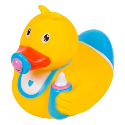 Rățușcă Bebe Plastic, Model Cu Suzeta și Biberon, Galben, 10x7x9 cm foto