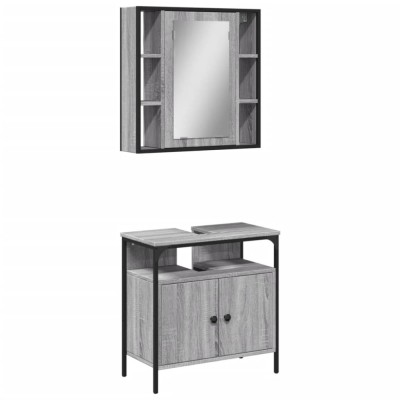 Set mobilier de baie, 2 piese, gri sonoma, lemn prelucrat foto