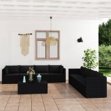 Cumpara ieftin Set mobilier de grădină cu perne, 9 piese, negru, poliratan